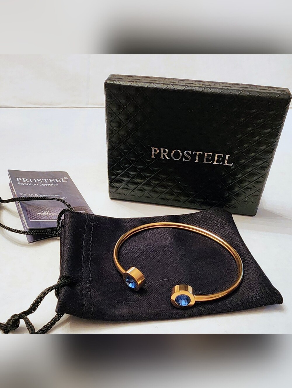 NIB Prosteel Cuff Bracelet with Blue Rinestones- Small